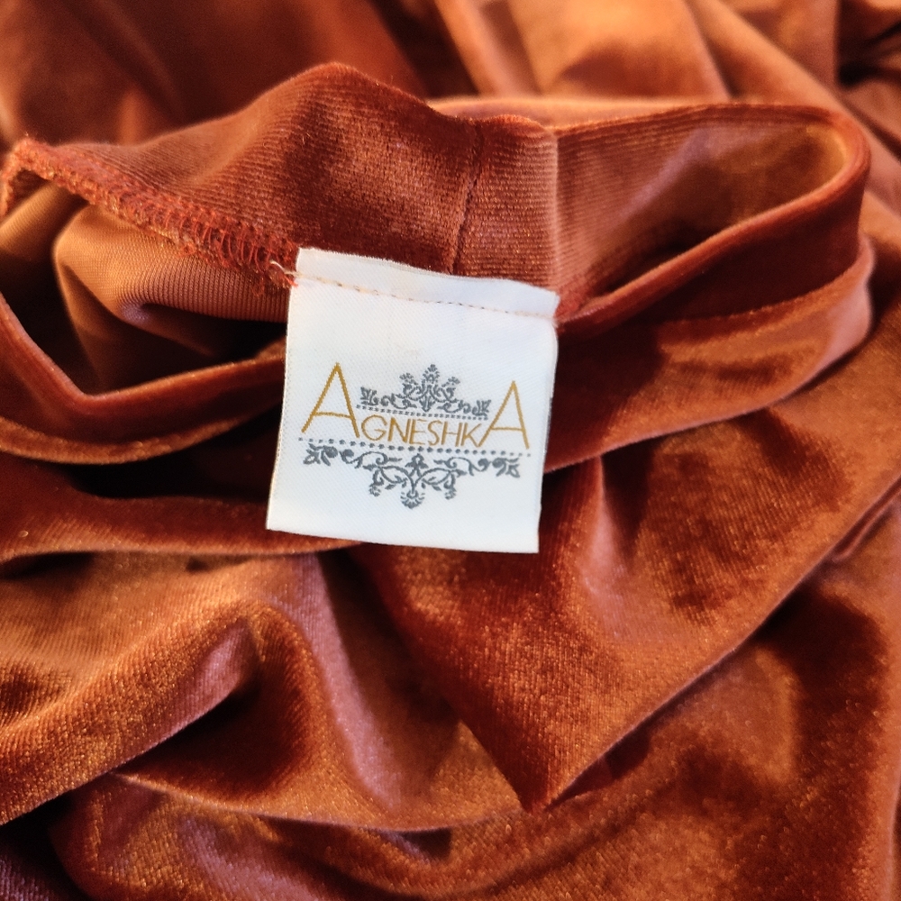 Agneshka Full Circle Velvet Maxi Skirt - Red Orange Rust Womens Extra Small - Picture 8 of 11